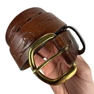 Vintage Sears Belt Small 30-32 Brown Hand Tooled Western Top Grain Leather